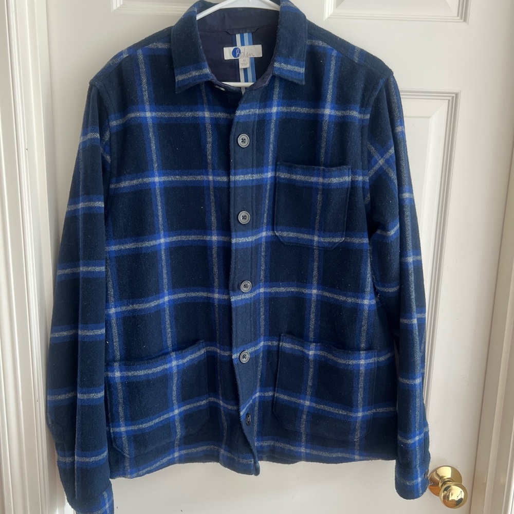 Boden Blue Lightweight Plaid Shirt Jacket